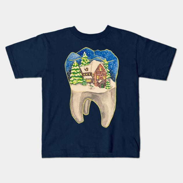 Tooth Snow Globe Kids T-Shirt by RaLiz